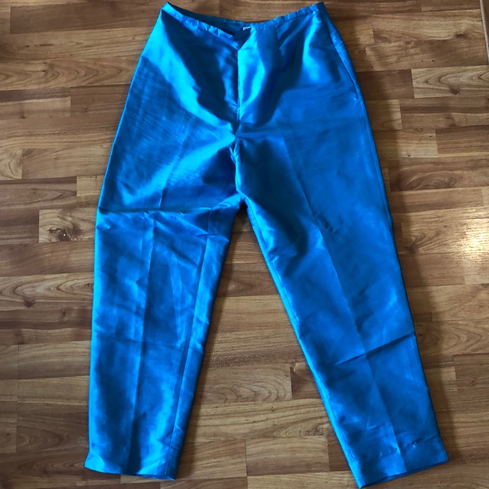 100% silk turquoise pants